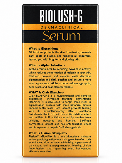 Biolush-G Dermaclinical Glutathione Serum – Alpha Arbutin, Hyaluronic Acid & Niacinamide | 30ml