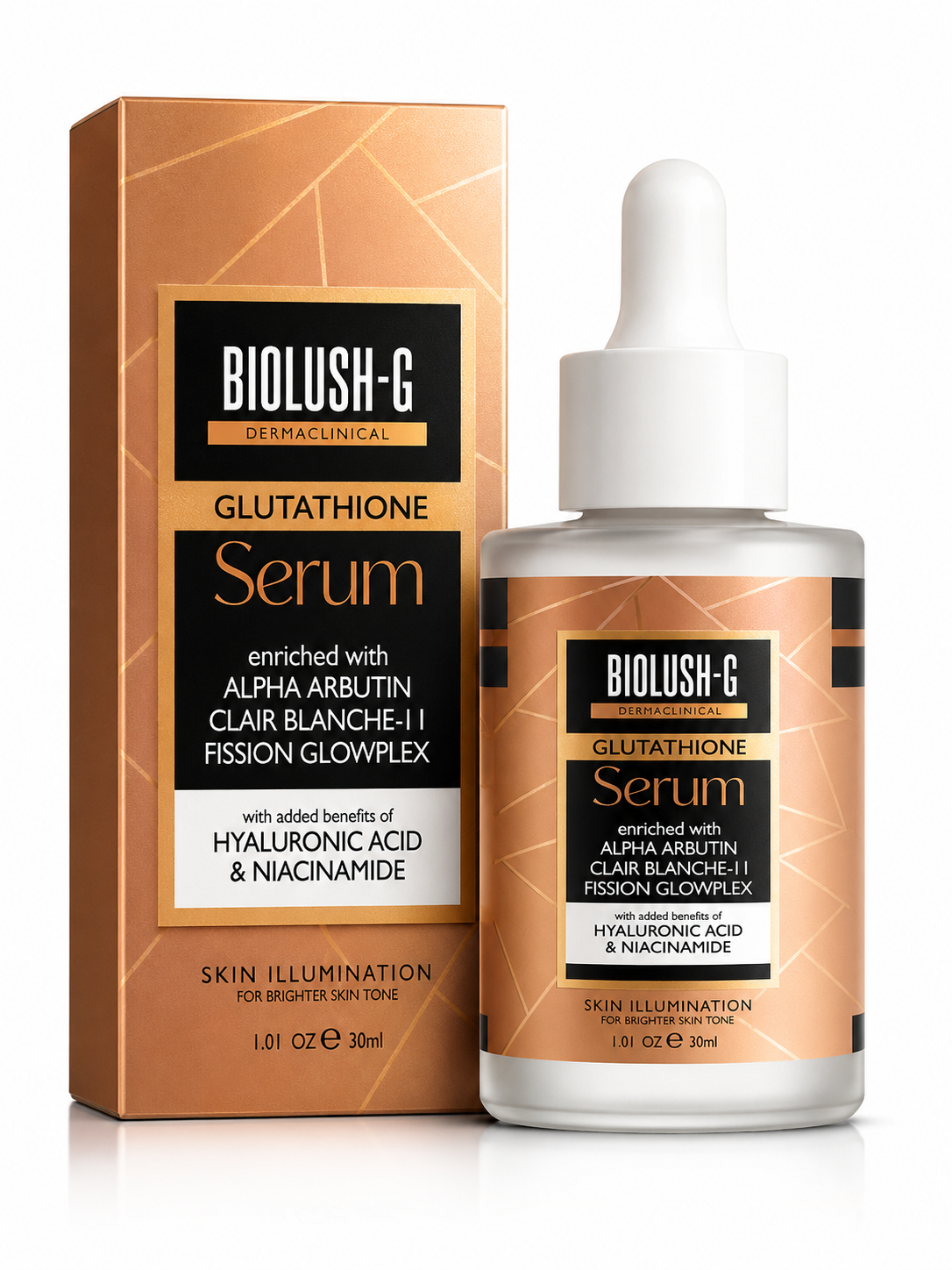 Biolush-G Dermaclinical Glutathione Serum – Alpha Arbutin, Hyaluronic Acid & Niacinamide | 30ml