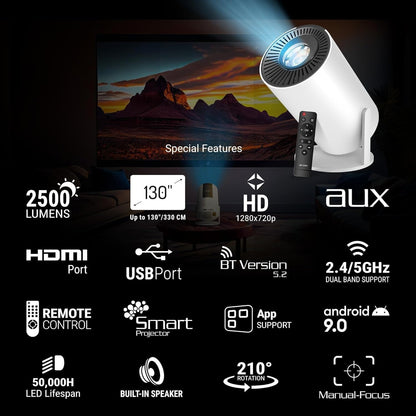 HY300 Smart Portable Projector — 180° Adjustable, Android WiFi