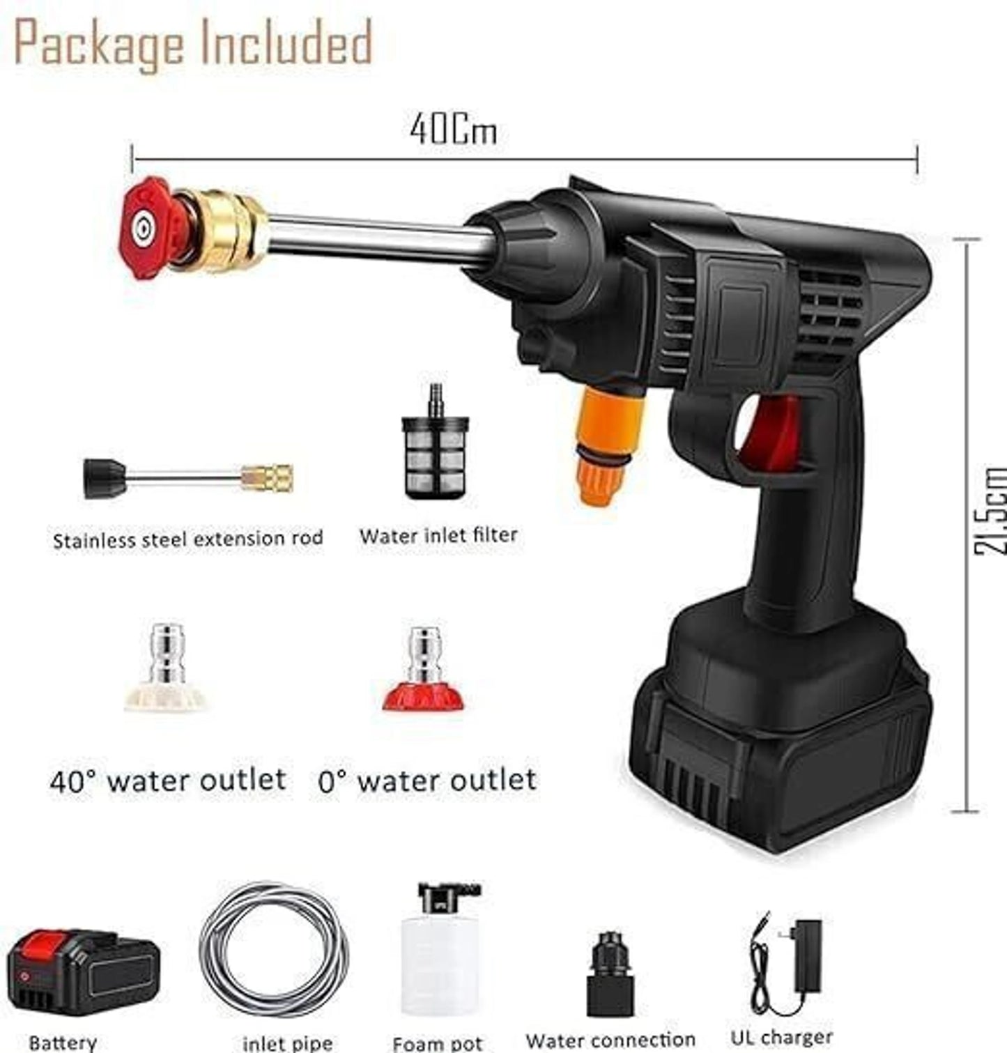 Car Washer High Pressure Set with Accessories – 48V Cordless, 2 Batteries